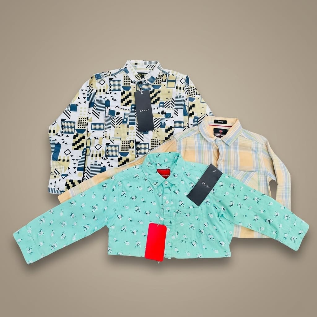 Kids' Printed Cotton Shirts (Set of 3)